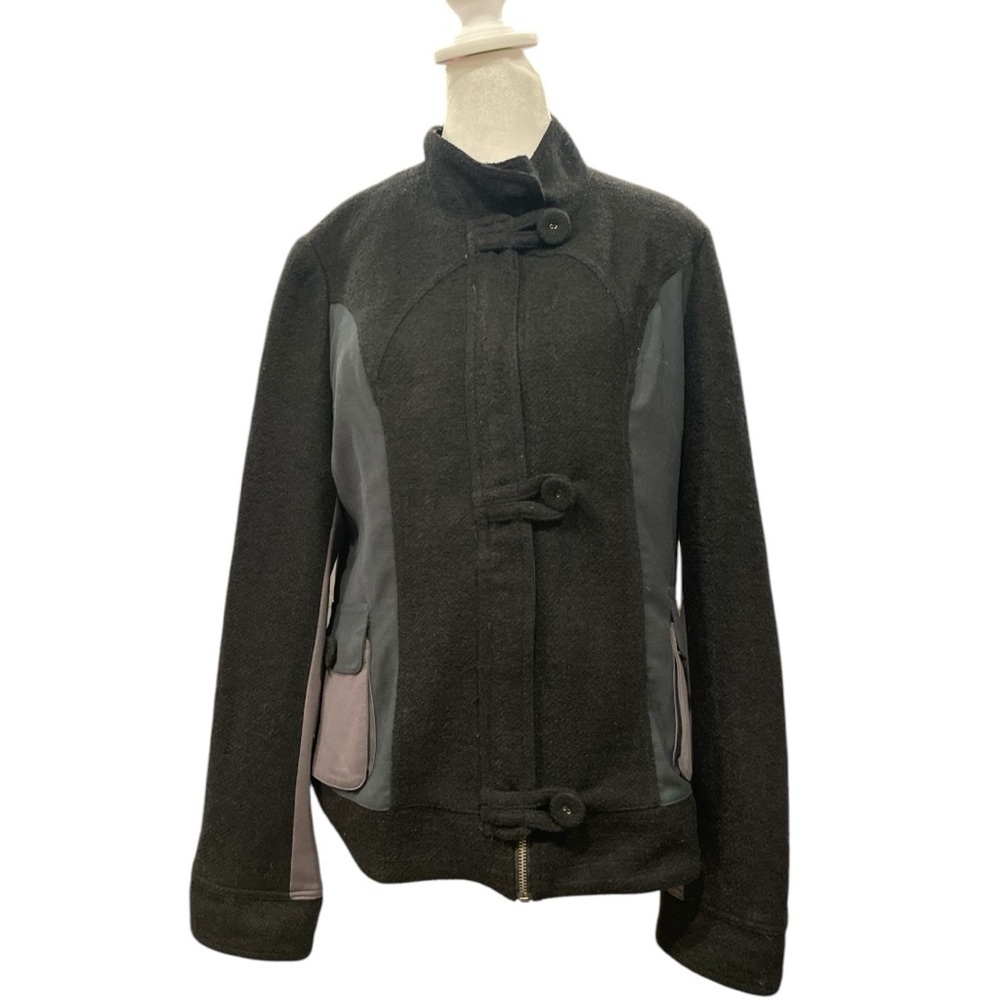 BOO RADLEY M black/gray toggle/zip pockets wool blend mandarin collar jacket